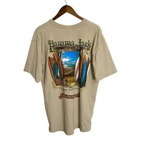 Panama Jack Graphic T-Shirt Mens XL Tan Beige Surf Surfer Fishing Short Sleeve